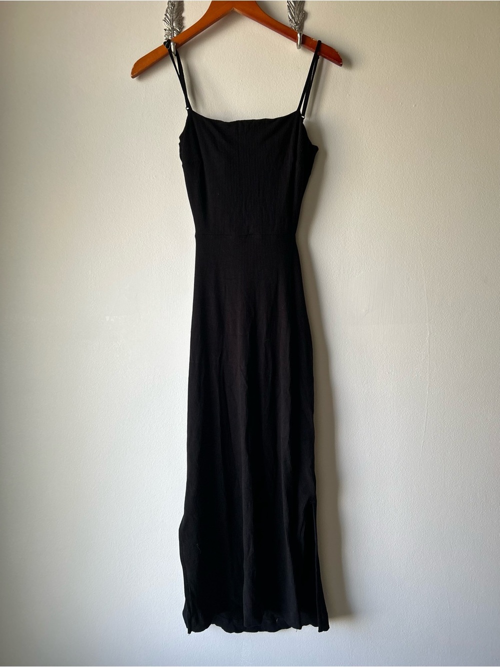 & OTHER STORIES Black Ribbed Midi/Maxi Dress Side Slits Open Back Size 2 - Picture 2 of 9